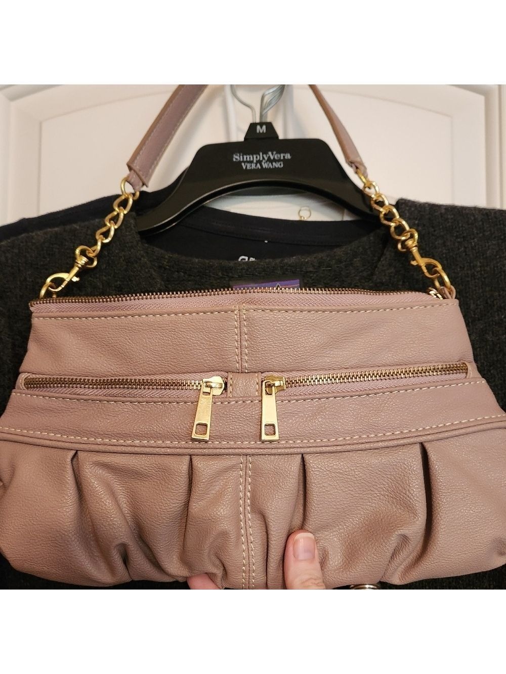 Merona Taupe Shoulder Bag with Gold Accents